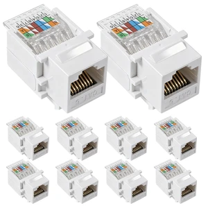 Cat6 Cat5e RJ45 Keystone Jack, Tool-Less No Punch-Down Required, 568A/568B Wiring, Gold Plated Contacts, White, 10-Pack Cat6 Cat5e RJ45 Keystone Jack, Tool-Less No Punch-Down Required, 568A/568B Wiring, Gold Plated Contacts, White, 10-Pack