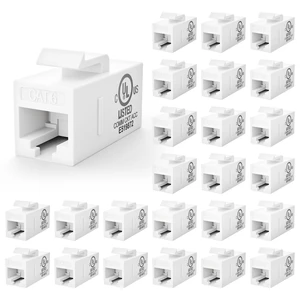 UL Listed CAT6 Keystone Coupler 25Pack, 10Gbps, White | Gold-plated CAT6 Cat5E Keystone Jack Female to Female for 24-26AWG Ethernet Patch Cable, Supports PoE, Unshielded UL Listed CAT6 Keystone Coupler 25Pack, 10Gbps, White | Gold-plated CAT6 Cat5E Keystone Jack Female to Female for 24-26AWG Ethernet Patch Cable, Supports PoE, Unshielded