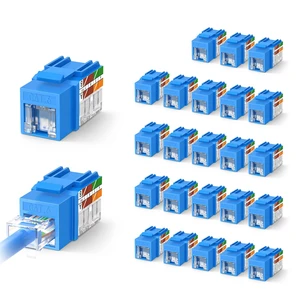 Cat6 Keystone Jacks with Dust-Proof Cover, Blue, 25-Pack | Dust-Proof, Slim Profile, 90-Degree Punch Down, UTP Ethernet Modular Cat6 Keystone Jacks with Dust-Proof Cover, Blue, 25-Pack | Dust-Proof, Slim Profile, 90-Degree Punch Down, UTP Ethernet Modular