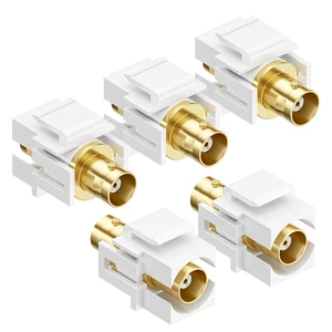 5-Pack Gold-Plated BNC Keystone Jack Inserts, White | BNC Female-to-Female Coupler, Gold-Plated Contacts, Wall Plate Compatible 5-Pack Gold-Plated BNC Keystone Jack Inserts, White | BNC Female-to-Female Coupler, Gold-Plated Contacts, Wall Plate Compatible