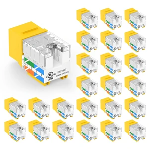 UL Listed Cat6 Keystone Jacks 10Gbps 25-Pack, Yellow | Slim Profile RJ45 Keystone Jacks, 90 Degree Punch Down, ideal for Patch Panel and Wall Plate UL Listed Cat6 Keystone Jacks 10Gbps 25-Pack, Yellow | Slim Profile RJ45 Keystone Jacks, 90 Degree Punch Down, ideal for Patch Panel and Wall Plate