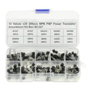 10 Values 200pcs BC337 BC327 2N2222 2N2907 2N3904 2N3906 S8050 S8550 A1015 C1815 Transistor Assortment Kit For 10 Values 200pcs BC337 BC327 2N2222 2N2907 2N3904 2N3906 S8050 S8550 A1015 C1815 Transistor Assortment Kit For