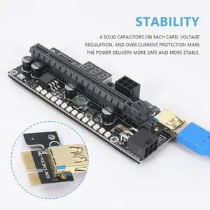 YM-PCIE Riser 1X To 16X Graphic Extension Card With 3.3V Digital Meter Display And 3528 Colorful LED For BTC Mining YM-PCIE Riser 1X To 16X Graphic Extension Card With 3.3V Digital Meter Display And 3528 Colorful LED For BTC Mining