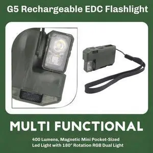 G5 Rechargeable EDC Flashlight, 400 Lumens, Magnetic Mini Pocket-Sized Led Light with 180° Rotation RGB Dual Light G5 Rechargeable EDC Flashlight, 400 Lumens, Magnetic Mini Pocket-Sized Led Light with 180° Rotation RGB Dual Light