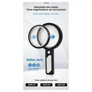 6x Main Lens + 9x Auxiliary Lens Rechargeable Handheld Magnifier Antique Appraisal Collectibles Reading with LED Light 6x Main Lens + 9x Auxiliary Lens Rechargeable Handheld Magnifier Antique Appraisal Collectibles Reading with LED Light