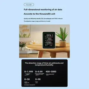 Indoor Air Monitor,CO2 Monitor/Temperature/Formaldehyde Detector/Humidity TVOC for Rooms,Grow Tents White Indoor Air Monitor,CO2 Monitor/Temperature/Formaldehyde Detector/Humidity TVOC for Rooms,Grow Tents White