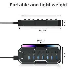 5Gbps USB 3.0 Hub High Speed USB 7-in-1 Splitter Individual Power Switches Gaming USB Hub 3.0 for Laptop PC Accessories 5Gbps USB 3.0 Hub High Speed USB 7-in-1 Splitter Individual Power Switches Gaming USB Hub 3.0 for Laptop PC Accessories