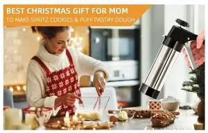 Cookie Press Gun Kit for Baking - Includes 13 Discs & 8 Icing Nozzles for DIY Christmas Cookies Cookie Press Gun Kit for Baking - Includes 13 Discs & 8 Icing Nozzles for DIY Christmas Cookies