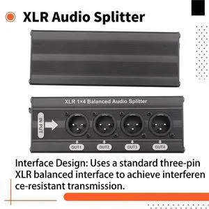 XLR 1x4 Balanced Audio Splitter 1 in 4 Out 3 Pin XLR Audio Splitter Audio Signal Splitter Box No Power Supply Required XLR 1x4 Balanced Audio Splitter 1 in 4 Out 3 Pin XLR Audio Splitter Audio Signal Splitter Box No Power Supply Required