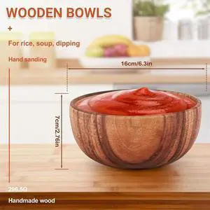 Natural Handmade Solid Wooden Bowl, Round Dining Room Bowl, Premium Wooden Kitchen Utensils 16x7cm Natural Handmade Solid Wooden Bowl, Round Dining Room Bowl, Premium Wooden Kitchen Utensils 16x7cm