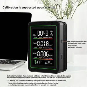 Indoor Air Monitor,CO2 Monitor/Temperature/Formaldehyde Detector TVOC for Rooms,Grow Tents with Bracket White Indoor Air Monitor,CO2 Monitor/Temperature/Formaldehyde Detector TVOC for Rooms,Grow Tents with Bracket White