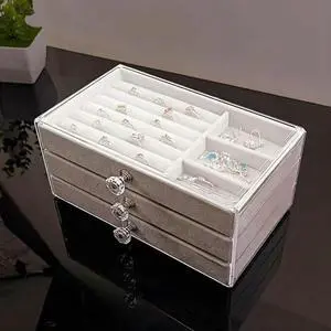 Capacity High-Grade Exquisite Oxidation Three Drawer Desktop Jewelry Bracelet Ring Jewelry Large Box Offwhite Capacity High-Grade Exquisite Oxidation Three Drawer Desktop Jewelry Bracelet Ring Jewelry Large Box Offwhite