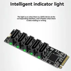 M.2 PCI-E M-Key to 5 Port SATA 3.0 Adapter Card Riser JMB585 Chip 6Gbps High Speed PC Computer Expansion Card M.2 PCI-E M-Key to 5 Port SATA 3.0 Adapter Card Riser JMB585 Chip 6Gbps High Speed PC Computer Expansion Card
