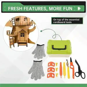 Cardboard Tools for Kids with Cutter &Tool Box, 150 PCS Cardboard Construction Kit for Family & Team Activities Cardboard Tools for Kids with Cutter &Tool Box, 150 PCS Cardboard Construction Kit for Family & Team Activities