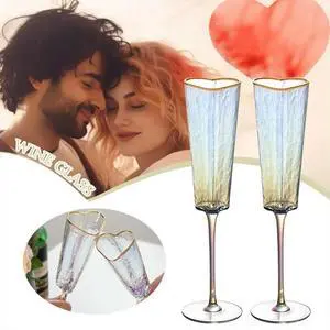 2 Pack Fashion Gold Rimmed Heart Shaped Glass Goblet Wine Drinking Glass for Home Party Club 2 Pack Fashion Gold Rimmed Heart Shaped Glass Goblet Wine Drinking Glass for Home Party Club