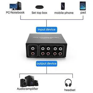 4 Way Bi-Directional for RCA Stereo Audio Switch 1 in 4 Out or 4 in 1 Out L/R Jack Sound Channel for RCA Audio Switcher 4 Way Bi-Directional for RCA Stereo Audio Switch 1 in 4 Out or 4 in 1 Out L/R Jack Sound Channel for RCA Audio Switcher