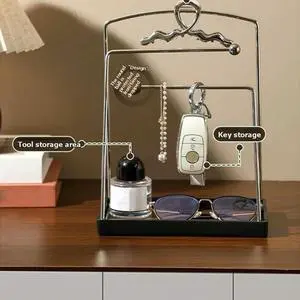 Stainless Steel Entryway Organizer Tray - Walnut Wood Color, Jewelry & Key Holder Stainless Steel Entryway Organizer Tray - Walnut Wood Color, Jewelry & Key Holder