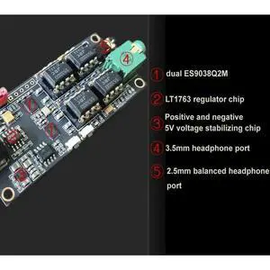 Dual ES9038Q2M Decoding Board With JRC5532*4 OP AMP I2S Input DAC USB Italian Amanero Interface PCM768KHz DSD512 Dual ES9038Q2M Decoding Board With JRC5532*4 OP AMP I2S Input DAC USB Italian Amanero Interface PCM768KHz DSD512
