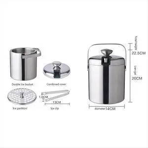 Double-Wall Stainless Steel Ice Bucket with Lid Tongs and Strainer Cooler Bucket for Wine Champagne Vodka Cocktails Beer Double-Wall Stainless Steel Ice Bucket with Lid Tongs and Strainer Cooler Bucket for Wine Champagne Vodka Cocktails Beer