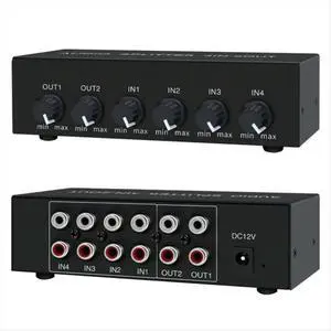 4 in 2 Out Audio Switch Mixer Splitter, Stereo High Fidelity with Op Amp, Volume Adjustment, No Switching US PLUG 4 in 2 Out Audio Switch Mixer Splitter, Stereo High Fidelity with Op Amp, Volume Adjustment, No Switching US PLUG