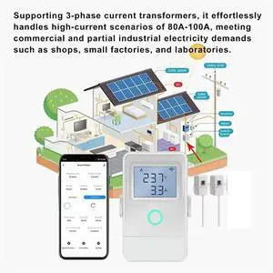 Tuya Energy Monitor with LCD Display, over-Temperature Alarm, and CTs for Solar Power Systems A Tuya Energy Monitor with LCD Display, over-Temperature Alarm, and CTs for Solar Power Systems A