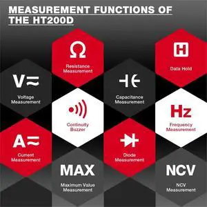 HT200D Clamp Meter DC/AC Current Voltage Digital Clamp Meter Measure the Frequency of Resistance Capacitance NCV Test HT200D Clamp Meter DC/AC Current Voltage Digital Clamp Meter Measure the Frequency of Resistance Capacitance NCV Test