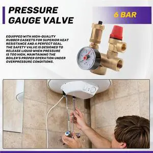 Safety Group Pressure Relief Valve Boiler, DN25 Brass Quick Bleeder with Pressure Gauge for Home,Hotel,Heating System Safety Group Pressure Relief Valve Boiler, DN25 Brass Quick Bleeder with Pressure Gauge for Home,Hotel,Heating System