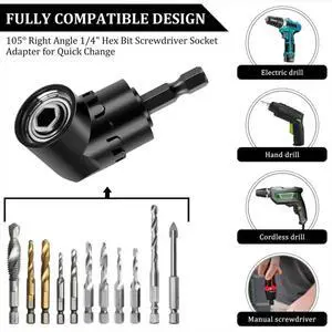 31PCS Flexible Drill Bit Extension Set Rotatable Socket Adapter Hex Shank 105° Right Angle Drill Screwdriver 31PCS Flexible Drill Bit Extension Set Rotatable Socket Adapter Hex Shank 105° Right Angle Drill Screwdriver