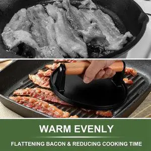 Burger, Heavy-Duty Cast Iron Smash Bacon Meat Meat Steak with Wood Handle for Griddle, Sandwich, Nonstick Pan Burger, Heavy-Duty Cast Iron Smash Bacon Meat Meat Steak with Wood Handle for Griddle, Sandwich, Nonstick Pan