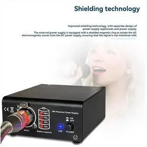 1-Channel 48V Phantom Power Supply with XLR 3 Pin Microphone Cable for Condenser Microphone Music Recording Equipment 1-Channel 48V Phantom Power Supply with XLR 3 Pin Microphone Cable for Condenser Microphone Music Recording Equipment