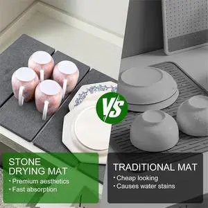 Stone Dish Drying Mat for Kitchen Counter, Foldable Diatomaceous Earth Large Dry Mats Grey Stone Dish Drying Mat for Kitchen Counter, Foldable Diatomaceous Earth Large Dry Mats Grey