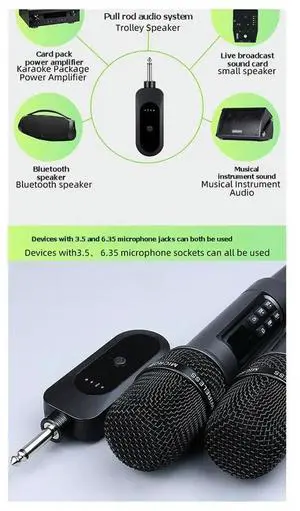 One-to-Two Universal Microphone System for Home Karaoke & Outdoor Sound Systems 2.4GHz Handheld Microphone One-to-Two Universal Microphone System for Home Karaoke & Outdoor Sound Systems 2.4GHz Handheld Microphone