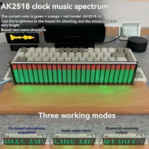 AK2518 Clock Bluetooth Music Spectrum Green+Orange+Red Display Color Atmosphere Light Audio Signal Melody Rhythm Lamp AK2518 Clock Bluetooth Music Spectrum Green+Orange+Red Display Color Atmosphere Light Audio Signal Melody Rhythm Lamp