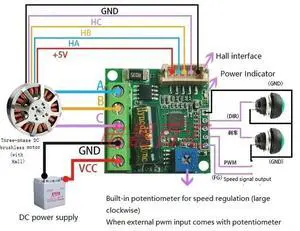 DC 6-28V 3-Phase DC Brushless Motor Speed Control Module Hall Drive 5P Cable DC 6-28V 3-Phase DC Brushless Motor Speed Control Module Hall Drive 5P Cable
