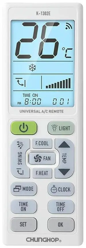 CHUNGHOP K-1302E Night Light Large Screen 2 X AAA (Not Included) Universal Air Conditioner Remote Control CHUNGHOP K-1302E Night Light Large Screen 2 X AAA (Not Included) Universal Air Conditioner Remote Control