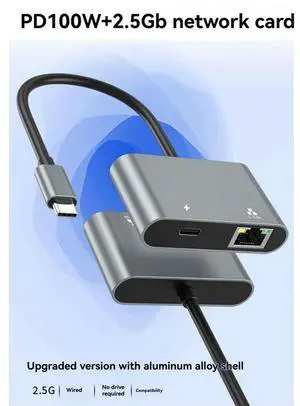 2.5Gbps Network Card Type C to Ethernet Adapter 2500Mbps Gigabit LAN Adapter Support PD100W Charging for Laptop Computer 2.5Gbps Network Card Type C to Ethernet Adapter 2500Mbps Gigabit LAN Adapter Support PD100W Charging for Laptop Computer