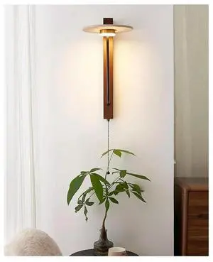 Light Fixture with Natural Stone Lamp Shade Pull Cord Switch Wood Base, Art Deco Wall Sconces for Bedside Bedroom Light Fixture with Natural Stone Lamp Shade Pull Cord Switch Wood Base, Art Deco Wall Sconces for Bedside Bedroom
