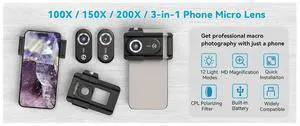 3-in-1 Phone Microscope Lens 100X/150X/200X with LED Light for Android/for 3-in-1 Phone Microscope Lens 100X/150X/200X with LED Light for Android/for