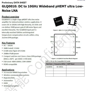 GLQ0010 DC~10GHz Wideband pHEMT LNA GLQ0010 DC~10GHz Wideband pHEMT LNA