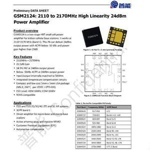 GSM2124 24dBm 2.11-2.17GHZ GaAs High-Linearity RF Amplifier GSM2124 24dBm 2.11-2.17GHZ GaAs High-Linearity RF Amplifier