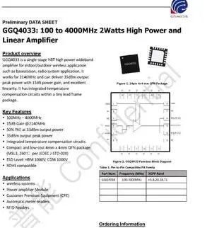 GGQ4033 2w/35dBm 0.1-4G GaAs RF Power Amplifier GGQ4033 2w/35dBm 0.1-4G GaAs RF Power Amplifier