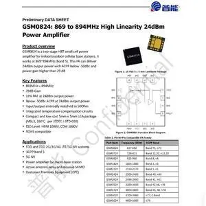 GSM0824 24dBm 869-894M GaAs High-Linearity RF Amplifier GSM0824 24dBm 869-894M GaAs High-Linearity RF Amplifier