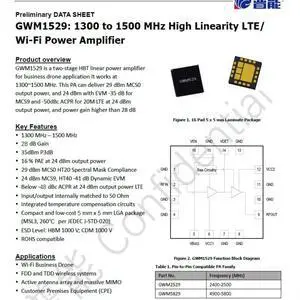 GWM1529 24dBm 1.3-1.5G GaAs High-Linearity RF Amplifier GWM1529 24dBm 1.3-1.5G GaAs High-Linearity RF Amplifier