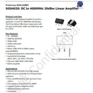 GGS4030 DC to 4000MHz 30dBm RF Power Amplifier GGS4030 DC to 4000MHz 30dBm RF Power Amplifier