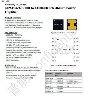 GCM4137A 27dBm 3.7-4.1GHZ GaAs High-Linearity RF Amplifier GCM4137A 27dBm 3.7-4.1GHZ GaAs High-Linearity RF Amplifier