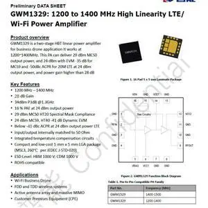 GWM1329 34dBm 5V 1.2-1.4GHz GaAs High-Power RF Amplifier GWM1329 34dBm 5V 1.2-1.4GHz GaAs High-Power RF Amplifier