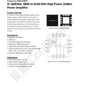 GCQ6036A 36dBm 4.8-6.1G GaAs High-Power RF Amplifier GCQ6036A 36dBm 4.8-6.1G GaAs High-Power RF Amplifier