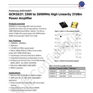 GCM2627 27dBm 2.3-2.69G GaAs High-Linearity RF Amplifier GCM2627 27dBm 2.3-2.69G GaAs High-Linearity RF Amplifier