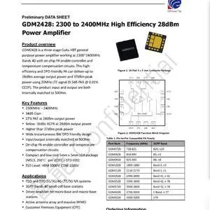 GDM2428 28dBm 2.3-2.4G GaAs RF Power Amplifier GDM2428 28dBm 2.3-2.4G GaAs RF Power Amplifier