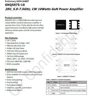 GNQ5875-10 10w 28V 5.8-7.5GHz Internally Matched Power Amplifier GNQ5875-10 10w 28V 5.8-7.5GHz Internally Matched Power Amplifier